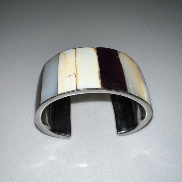 Abalone Agate Onyx Cuff Bracelet Vintage Jewelry - Picture 7 of 12